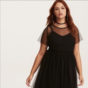 Black mesh skater dress